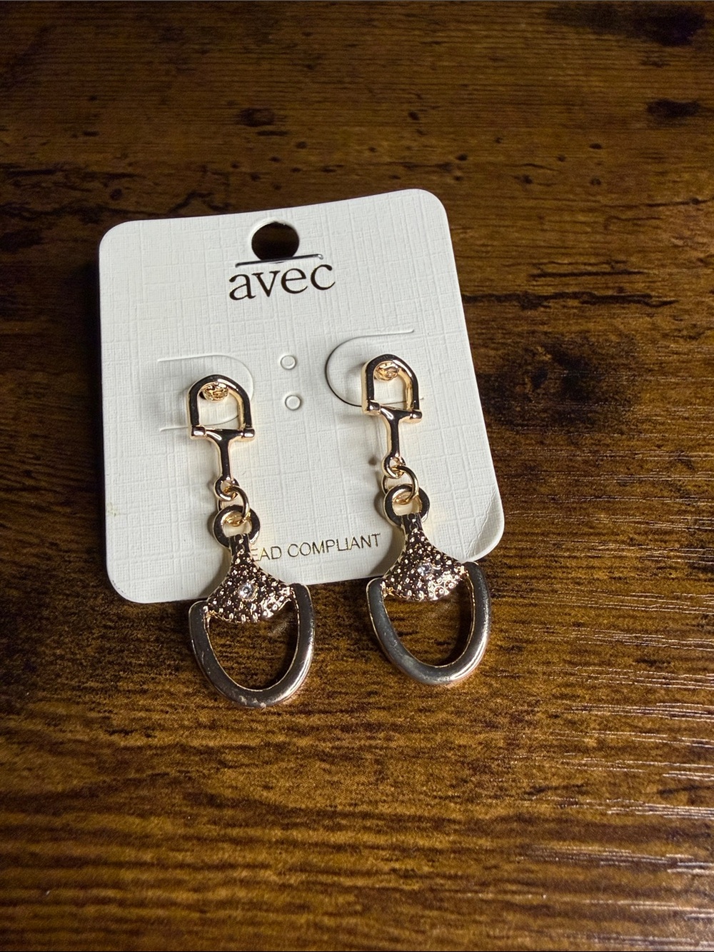 Gold Dangle Horsebit Stud Earrings - Sparkling Accents